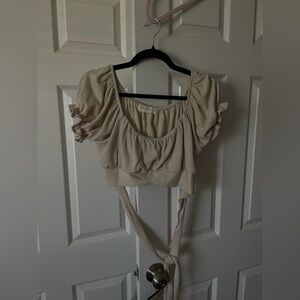 Ocean Drive Cream Tie-Front Blouse